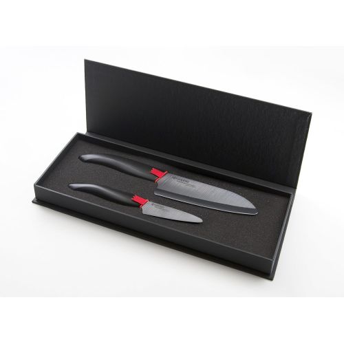  Kyocera GEN Messer-Set, Schalmesser (Klinge 7,5 cm) und Santoku Messer (14 cm), schwarzer Griff
