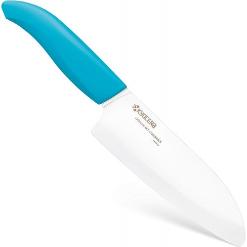  Kyocera Revolution Series 2-Piece Ceramic Knife Set: 5.5-inch Santoku Knife and a 4.5-inch Utility Knife, Blue Handles with White Blades