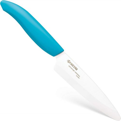 Kyocera Revolution Series 2-Piece Ceramic Knife Set: 5.5-inch Santoku Knife and a 4.5-inch Utility Knife, Blue Handles with White Blades