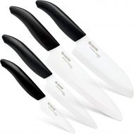 Kyocera Advanced Ceramic Revolution 4-piece Knife Set: Includes 7 Chefs Santoku, 5Santoku, 4.5 Utility & 3 Paring-black Handle W/ White Blades