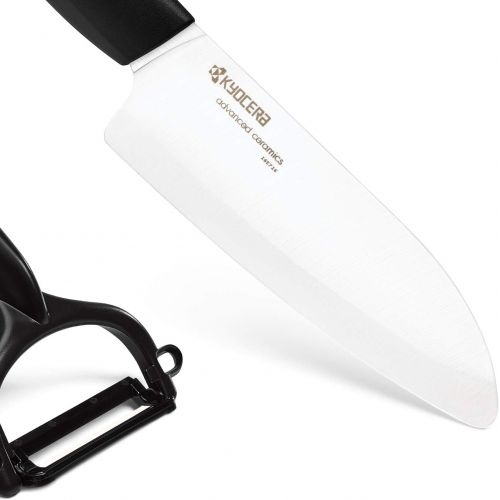  Kyocera Advanced Ceramic Revolution Series 5-1/2-inch Santoku Knife and Y Peeler Set, Black
