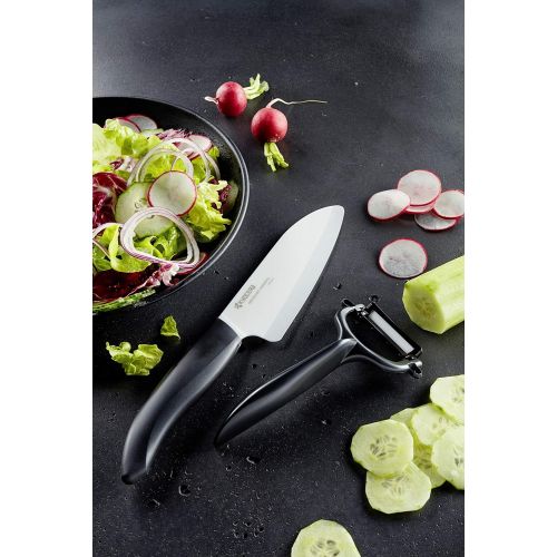  Kyocera Advanced Ceramic Revolution Series 5-1/2-inch Santoku Knife and Y Peeler Set, Black