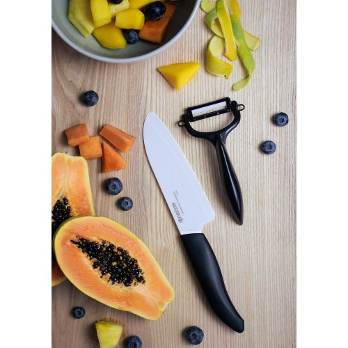 Kyocera Advanced Ceramic Revolution Series 5-1/2-inch Santoku Knife and Y Peeler Set, Black