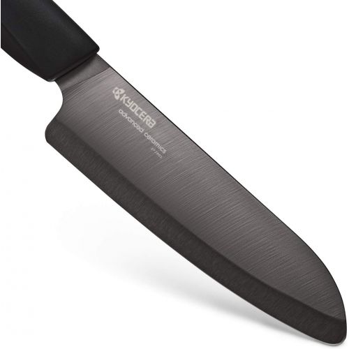  Kyocera Innovation Series Ceramic 6 Chefs Santoku Knife with Soft Touch Ergonomic Handle, Black Blade, Black Handle