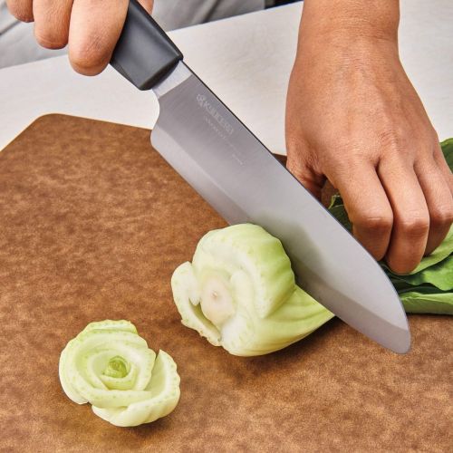  Kyocera Innovation Series Ceramic 6 Chefs Santoku Knife with Soft Touch Ergonomic Handle, Black Blade, Black Handle