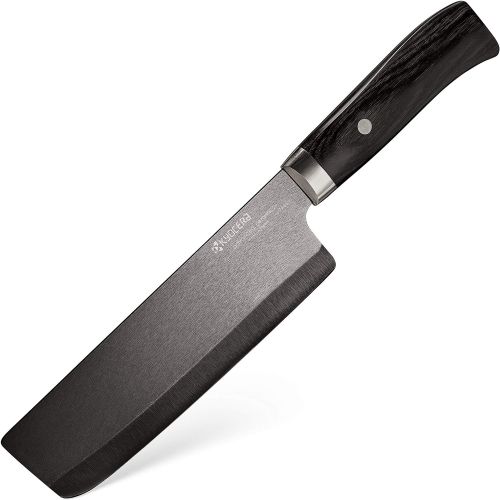  Kyocera Advanced Ceramic LTD Series Nakiri Knife with Handcrafted Pakka Wood Handle, 6-Inch, Black Blade