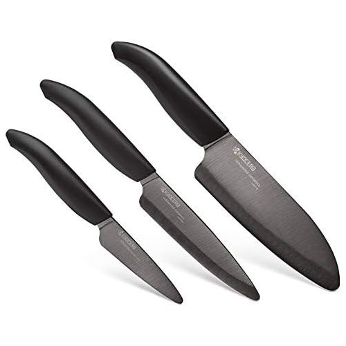  Kyocera FK-3PC-BKBK Ceramic Advanced Knife Set, 5.5 4.5 3, Black Handle With Black Blade