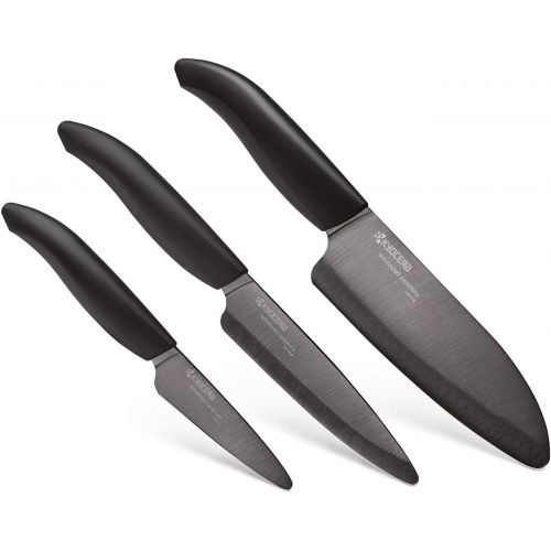  [아마존베스트]Kyocera FK-3PC-BKBK Ceramic Advanced Knife Set, 5.5 4.5 3, Black Handle With Black Blade