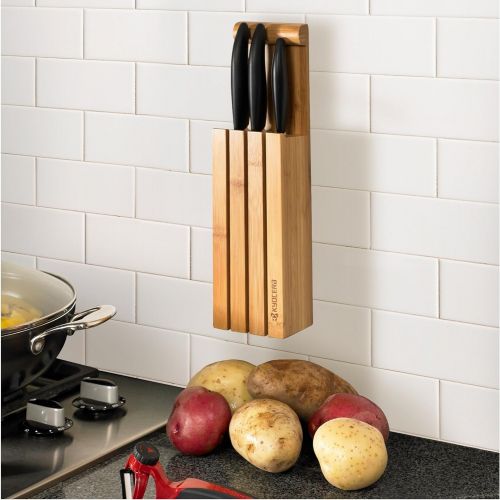  Kyocera 4-Piece Essential Knife Block Set: Includes 3 Ceramic Knives and Bamboo Block, Revolution Series Black Handles wWhite Blades