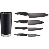 Kyocera Universal Knife Block Set Includes: black Soft Touch Round Block & 4 Revolution Series ceramic Knives, White Blades