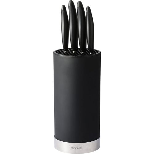  Kyocera Universal Knife Block Set Includes: black Soft Touch Round Block & 4 Revolution Series ceramic Knives, White Blades