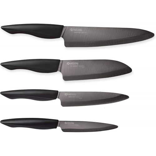  Kyocera Universal Knife Block Set Includes: black Soft Touch Round Block & 4 Revolution Series ceramic Knives, White Blades