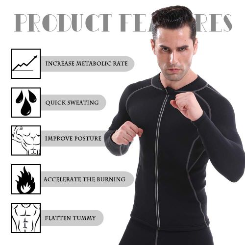  L&Sports Sauna Suit for Men, Sauna Pants Mens Hot Neoprene Sauna Sweat Shirt, Neoprene Long Sleeve Top Jacket Waist Trainer Workout Shirt with Zipper (Mens Sauna Shirt, L)