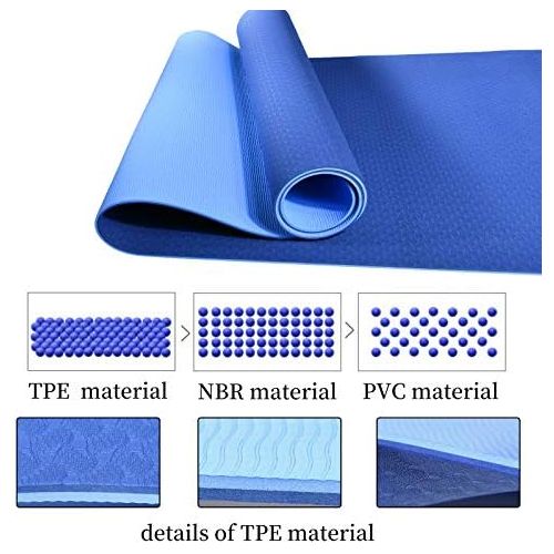  [아마존베스트]L Longanchang Yoga Mat, TPE Yoga Mat, Gymnastics Mat, Sports Mat, Fitness Mat, Non-Slip, Yoga, Pilates, Fitness, With Yoga Towel And Carry Bag, 183 x 61 x 0.6cm