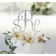 L R 3PC Brushed Silver & RHINESTONE Monogram Letter Wedding Cake Topper Initial Set