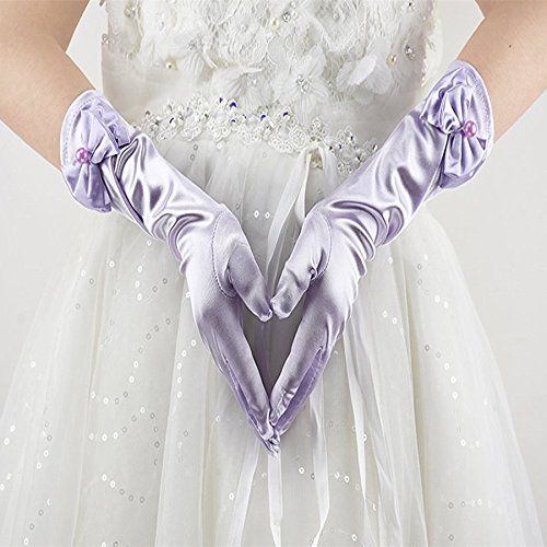  L-Peach Kids Satin Bowknot Formal Gloves Girls Princess Costume Gloves for Bride Party Halloween Cosplay