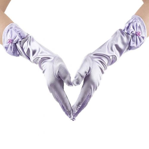  L-Peach Kids Satin Bowknot Formal Gloves Girls Princess Costume Gloves for Bride Party Halloween Cosplay