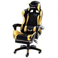 L.HPT-chairs Ergonomic Gaming Chair High Back Swivel Computer Office Chair with Footrest Adjusting Headrest and Lumbar Support Racing Chair,Gold