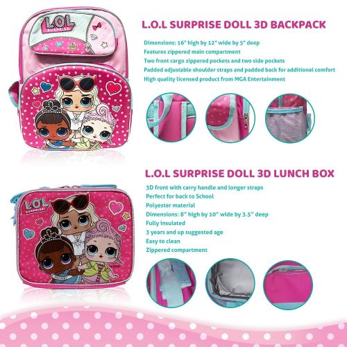  L.O.L. Surprise! LOL Surprise 16 Deluxe 3D Backpack & Matching Insulated Lunch Box Bundle