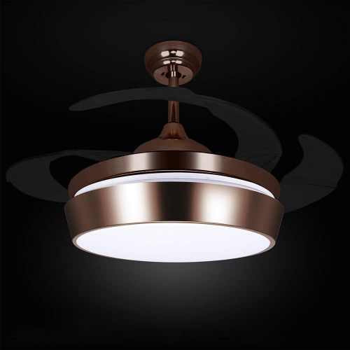  L00001 Leesville Invisible Retractable Ceiling Fan Remote Control Home Decoration Living Room Dinner Room 42 Inch Ceiling Fan Light with 4 Blades Can Retractable, Gold Finish