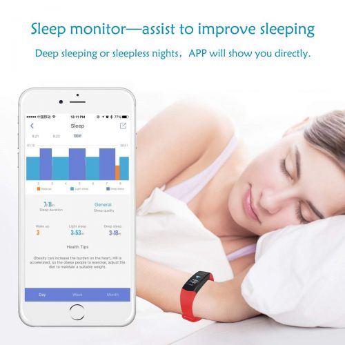  L8star Fitness Tracker Heart Rate Monitor-Smart Activity Tracker with Sleep Monitor, Waterproof Smart Fitness Band with Step Counter, Calorie Counter, Pedometer Watch，Blood Pressure for W