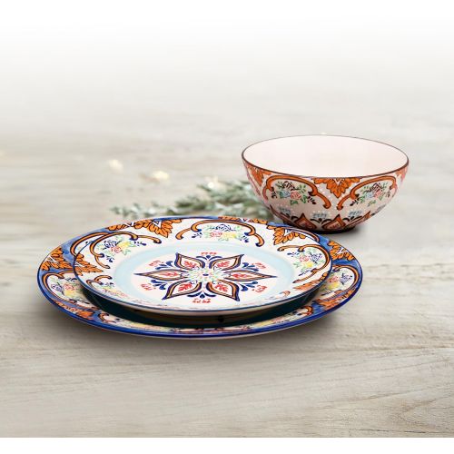  LA JOLIE MUSE Stoneware Dinnerware Sets Accent Plates- 4 Piece Embossed Hand Painted Mexican Floral Design, Housewarming Gift Pack, Multicolor