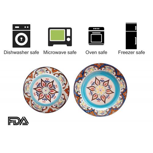  LA JOLIE MUSE Stoneware Dinnerware Sets Accent Plates- 4 Piece Embossed Hand Painted Mexican Floral Design, Housewarming Gift Pack, Multicolor