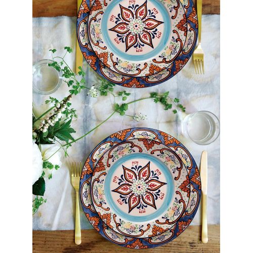  LA JOLIE MUSE Stoneware Dinnerware Sets Accent Plates- 4 Piece Embossed Hand Painted Mexican Floral Design, Housewarming Gift Pack, Multicolor