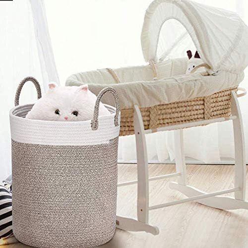  La Jolie Muse Aufbewahrungskorb Waschekorb aus Baumwolle Seil, Waschesammler, Stabil und Haltbar, mit Griff, Fuer Wohnzimmer Kinderzimmer Badzimmer,H40 x D36cm