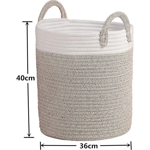  La Jolie Muse Aufbewahrungskorb Waschekorb aus Baumwolle Seil, Waschesammler, Stabil und Haltbar, mit Griff, Fuer Wohnzimmer Kinderzimmer Badzimmer,H40 x D36cm