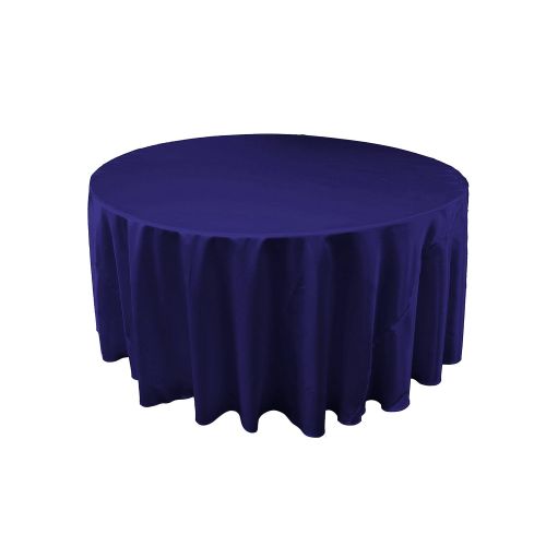  LA Linen Bridal Satin Round Tablecloth, 120-Inch, Royal Blue