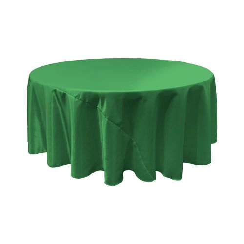  LA Linen Bridal Satin Round Tablecloth, 132-Inch, Green Kelly