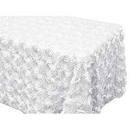 LA Linen 90 by 156 Rectangular Ribbon Rosette Satin Tablecloth / Rounded Corners / Pack of 1 / White