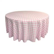 LA Linen Poly Checkered Round Tablecloth, 108-Inch, Pink/White