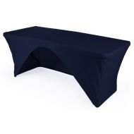 LA Linen Open Back Spandex Tablecloth for a 8-Foot Rectangular Table, 96 by 30 by 30-Inch, Navy Blue