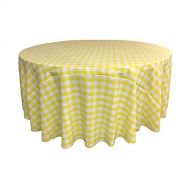 LA Linen Poly Checkered Round Tablecloth, 132-Inch, Light yellow/White