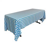 LA Linen Polyester Gingham Checkered Rectangular Tablecloth, 60 x 144, White/Turquoise