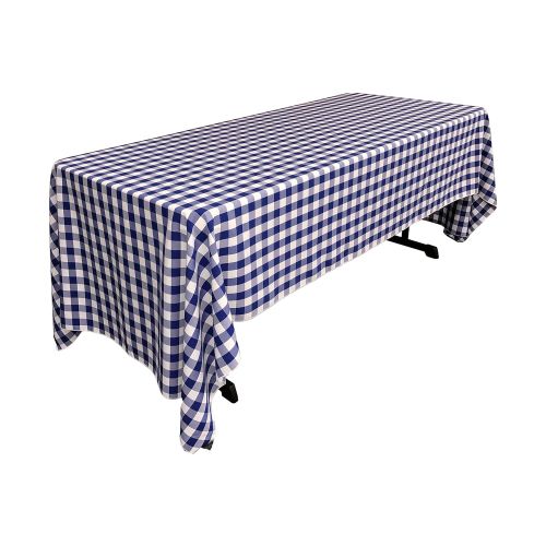  LA Linen Polyester Gingham Checkered Rectangular Tablecloth, 60 x 144, White/Royal Blue