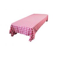 LA Linen Polyester Gingham Checkered Rectangular Tablecloth, 60 x 144, White/Fuchsia