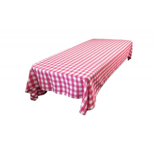  LA Linen Polyester Gingham Checkered Rectangular Tablecloth, 60 x 144, White/Fuchsia