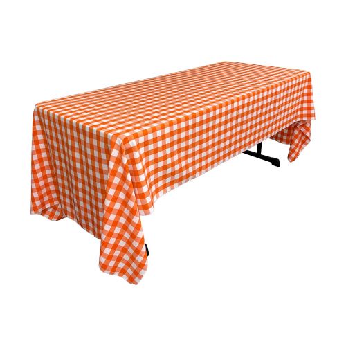  LA Linen Polyester Gingham Checkered Rectangular Tablecloth, 60 x 144, White/Orange