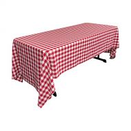 LA Linen Polyester Gingham Checkered Rectangular Tablecloth, 60 x 144, White/Red