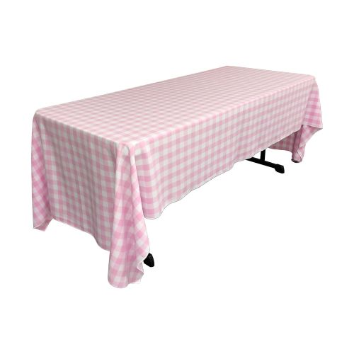  LA Linen Polyester Gingham Checkered Rectangular Tablecloth, 60 x 144, White/Pink