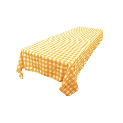  LA Linen Polyester Gingham Checkered Rectangular Tablecloth, 60 x 144, White/Dark Yellow