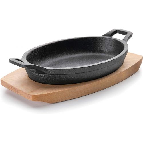  LACOR Pfanne Oval M/Holzbehaelter Magma, Gusseisen, Schwarz, 15 cm