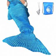 LAGHCAT Mermaid Tail Blanket Crochet Mermaid Blanket for Adult, Soft All Seasons Sleeping Blankets, Classic Pattern (71x35.5, Blue)