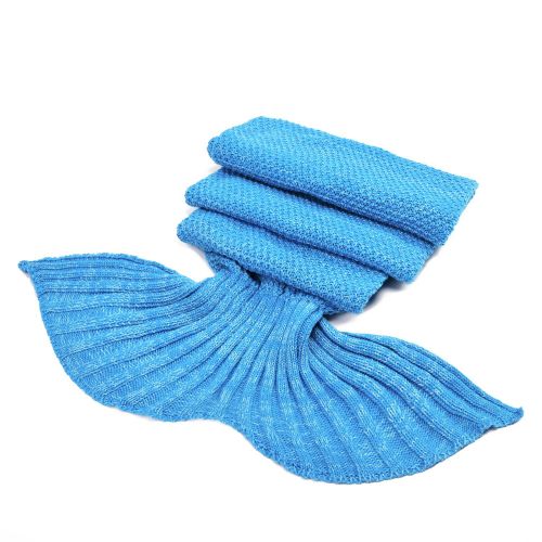  LAGHCAT Mermaid Tail Blanket Crochet Mermaid Blanket for Adult, Soft All Seasons Sleeping Blankets, Classic Pattern (71x35.5, Blue)