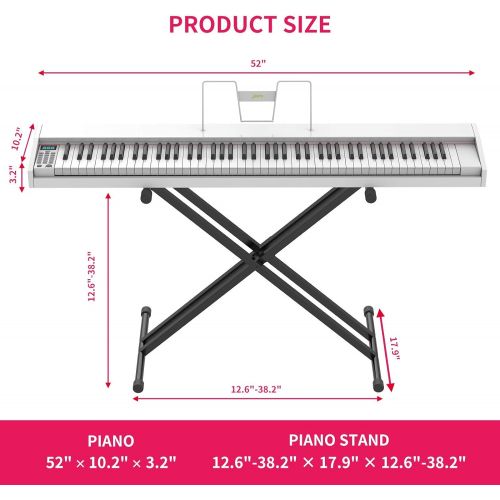  [아마존베스트]LAGRIMA LAG-600 Full Size Key Portable Digital Piano, 88 Key Electric Keyboard Piano for Beginner/Adults with U Stand, Bluetooth, Sustain Pedal, Power Supply, Music Stand, Black