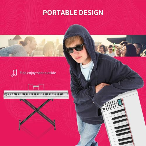  [아마존베스트]LAGRIMA LAG-600 Full Size Key Portable Digital Piano, 88 Key Electric Keyboard Piano for Beginner/Adults with U Stand, Bluetooth, Sustain Pedal, Power Supply, Music Stand, Black