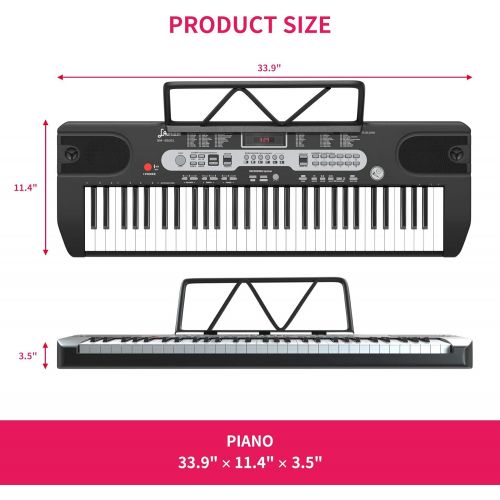  [아마존베스트]LAGRIMA LAG-740 61 Key Portable Electric Keyboard Piano with Built In Speakers, LED Screen, Microphone, Dual Power Supply, Music Sheet Stand for Beginner, Kid, Adult, Black